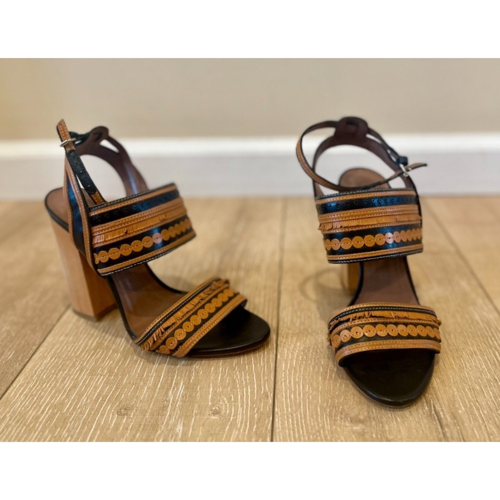 TABITHA SIMMONS Shaewood‎ Block Heel Fringe Sandals Made in Italy 37.5 EU/7.5 US